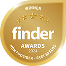 Award logo for winning Finder's NBN Provider For Fast Speeds award for 2024