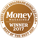 Award logo for winning Money Magazine's Best Value Broadband Bundled Plan Award for 2017