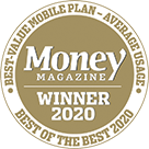 Award logo for winning Money Magazine's Best Value Mobile Plan Average Usage Award for 2020
