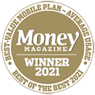 Award logo for winning Money Magazine's Best Value Mobile Plan Average Usage Award for 2021