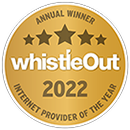 Award logo for winning Whistle Out Internet Provider of the Year for 2022