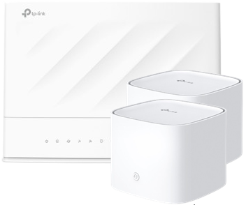 A TP-Link VX230v Dual-Band Wi-Fi 6 Modem Router and HX510 Mesh WiFi Router.