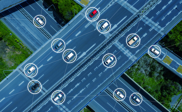 animated satellite image of road with cars being targeted