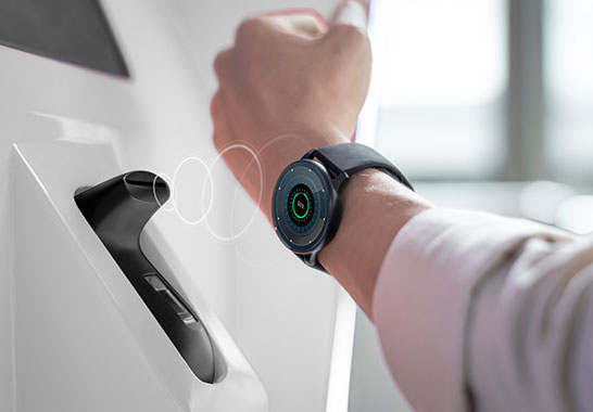 futuristic smart watch connecting with device