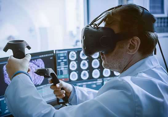 man using a vr headset and also controllers