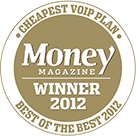 Award logo for winning Money Magazine's Best Value Cheapest VOIP Award for 2012