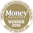 Award logo for winning Money Magazine's Best Value Broadband Bundled Plan Award for 2016