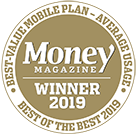 Award logo for winning Money Magazine's Best Value Mobile Plan Average Usage Award for 2019