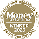 Award logo for winning Money Magazine's Best Value Premium NBN Broadband Plan Award for 2023