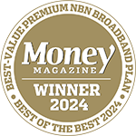 Award logo for winning Money Magazine's Best Value Premium NBN Broadband Plan Award for 2024