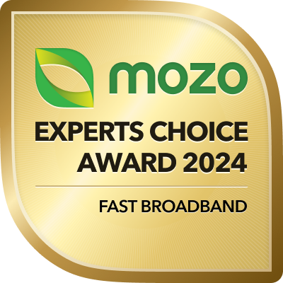 Award logo for winning Mozo Experts Choice Award for Fast Broadband in 2023