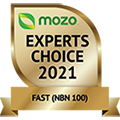 Award logo for winning Mozo Experts Choice Award for Fast Broadband in 2021