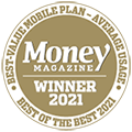 Award logo for winning Money Magazine's Best Value Mobile Plan Award for 2021