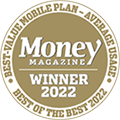 Award logo for winning Money Magazine's Best Value Mobile Plan Award for 2022