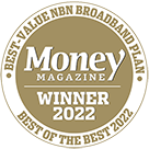 Award logo for winning Money Magazine's Best Value NBN Broadband Plan Award for 2022