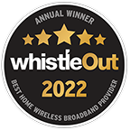 Award logo for winning Whistle Out Best Home Wireless Broadband Provider for 2022.