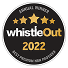 Award logo for winning Whistle Out Best Premium NBN Provider for 2022