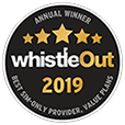 Award logo for winning Whistle Out Best Sim Only Provider Value Plans Award for 2019