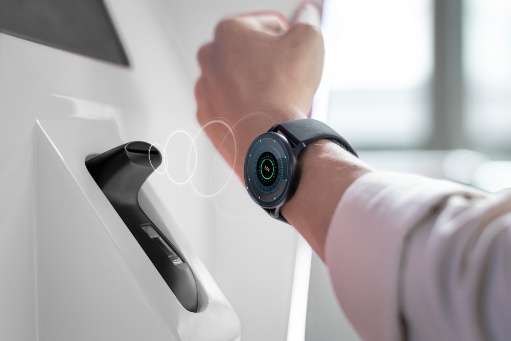 man with futuristic smart watch