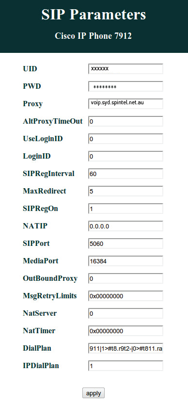 Cisco 7912 Setup