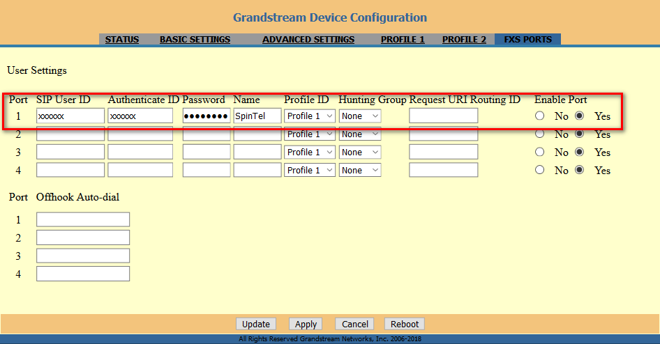 FXS Port Setup