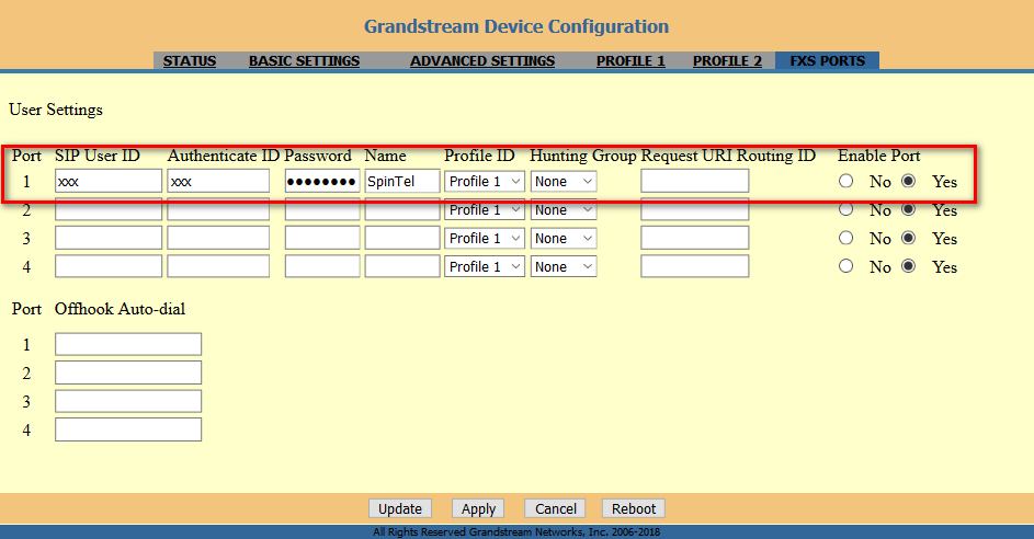 FXS Port Setup